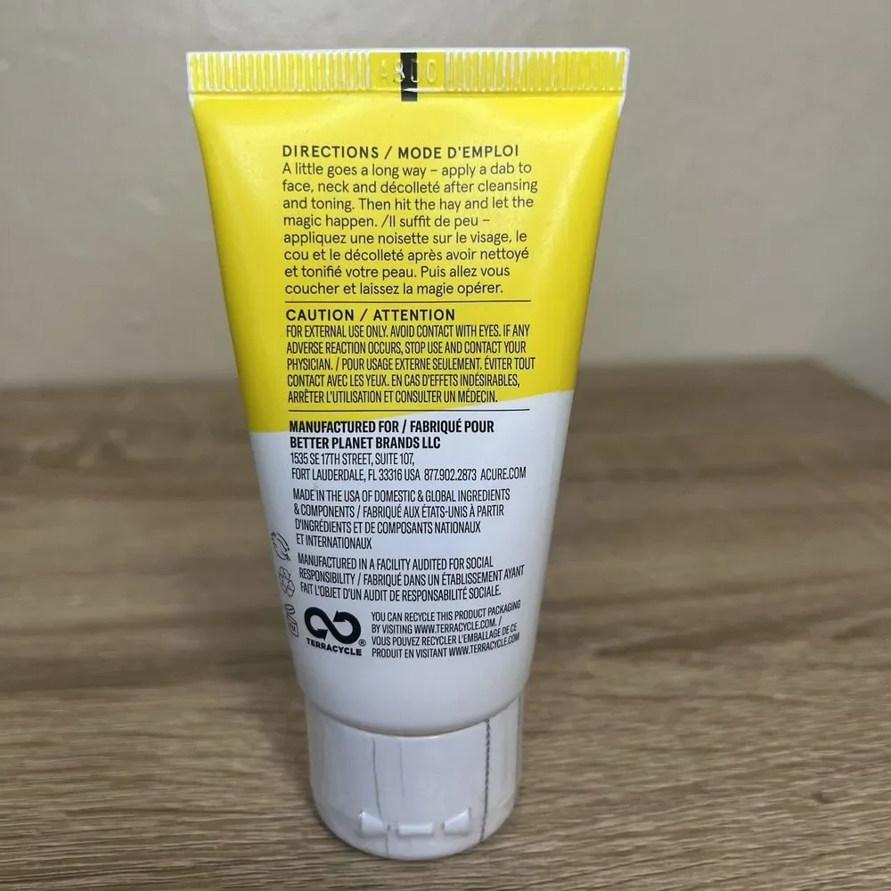Acure Brightening Night Cream 1.7 fl oz (50 mL) Argan Oil Chlorella Vegan Face